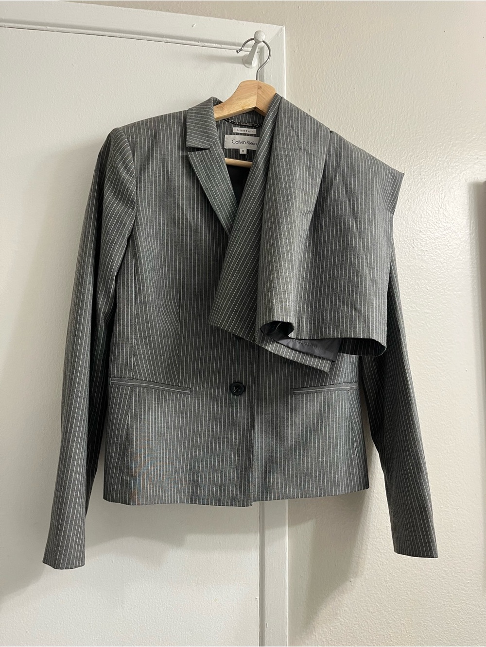 Calvin Klein Gray Pinstripe Two-Piece Blazer and skirt Set